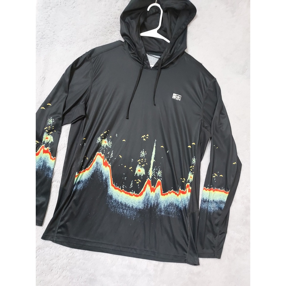 Pelagic Hoodie Men Large Fishing Performance Sun Sonar Graphic Black Jersey Boat
